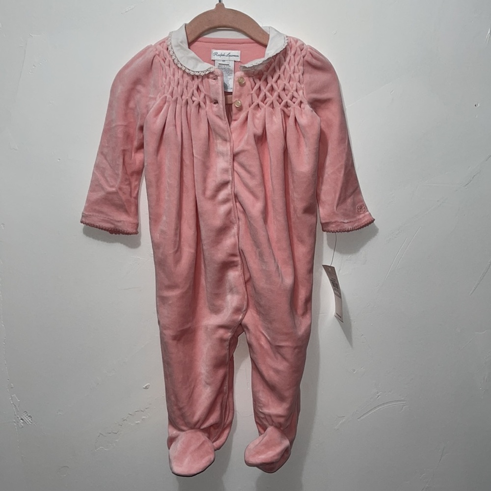 Ralph lauren baby girl gift idea. Newborn to siz months outfit pink velour - Picture 4 of 8